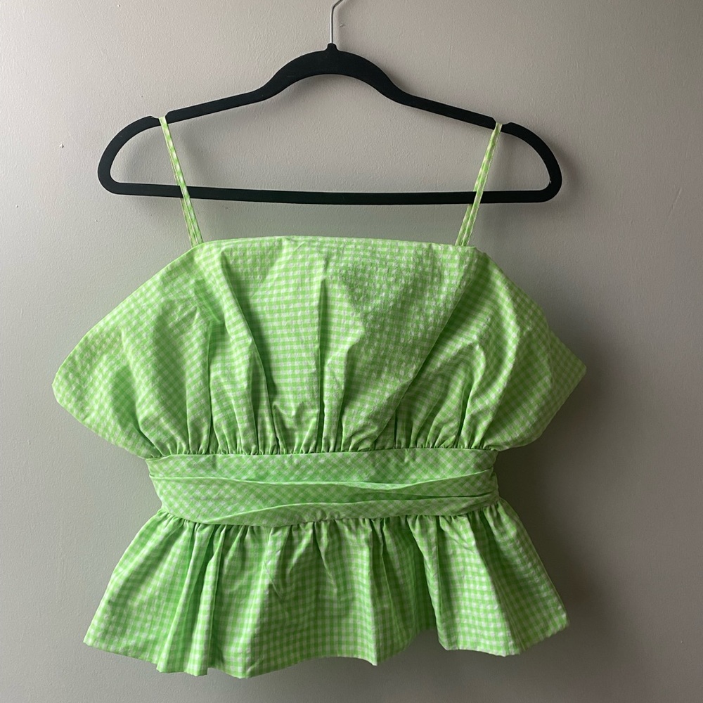 ZARA Lime Green and White Gingham Top